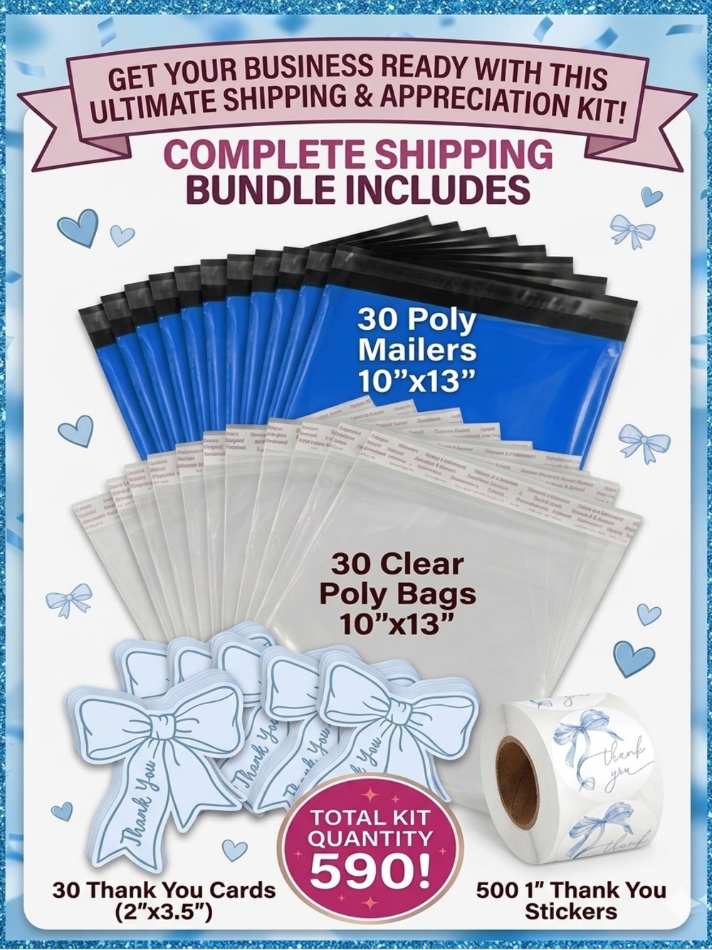 590pcs Shipping Bundle 30 Poly Mailers, 30 Clear Bags, 30 Cards & 500 Stickers - Picture 15 of 15